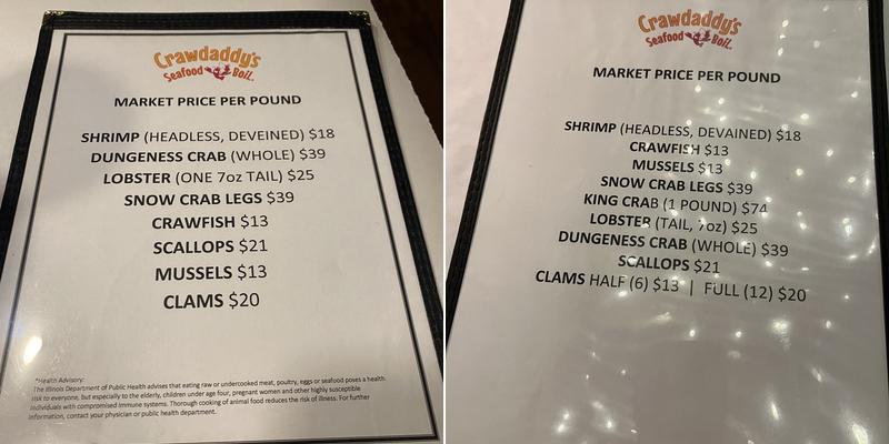 Crawdaddy’s Seafood Boil Menu