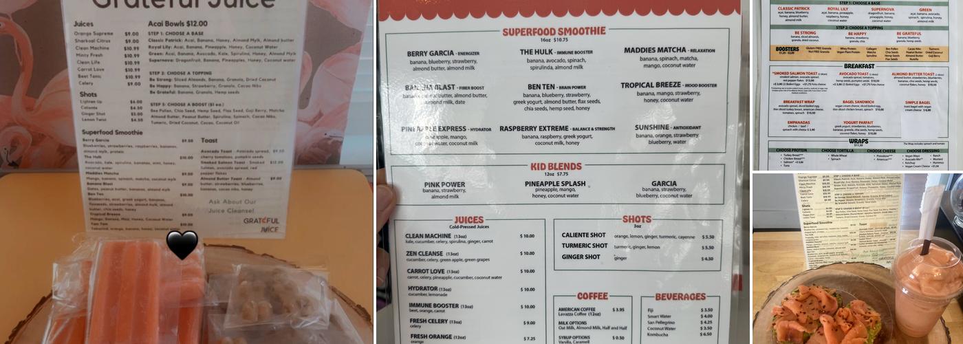 Grateful Juice Bar Menu
