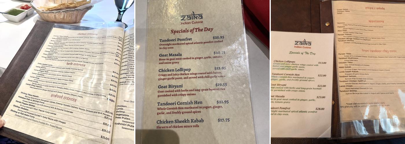 Zaika Weston Menu