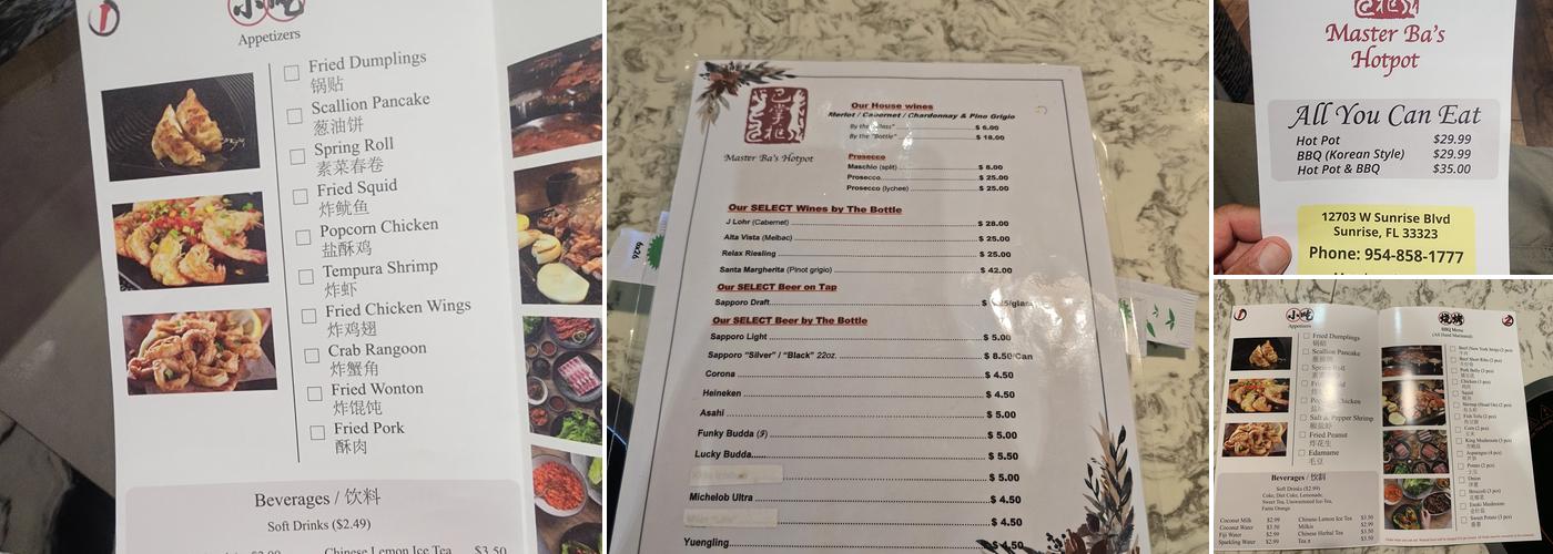 Master Ba's Hot Pot & BBQ Menu