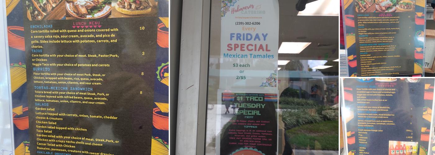 Habaneros Catering Café Menu