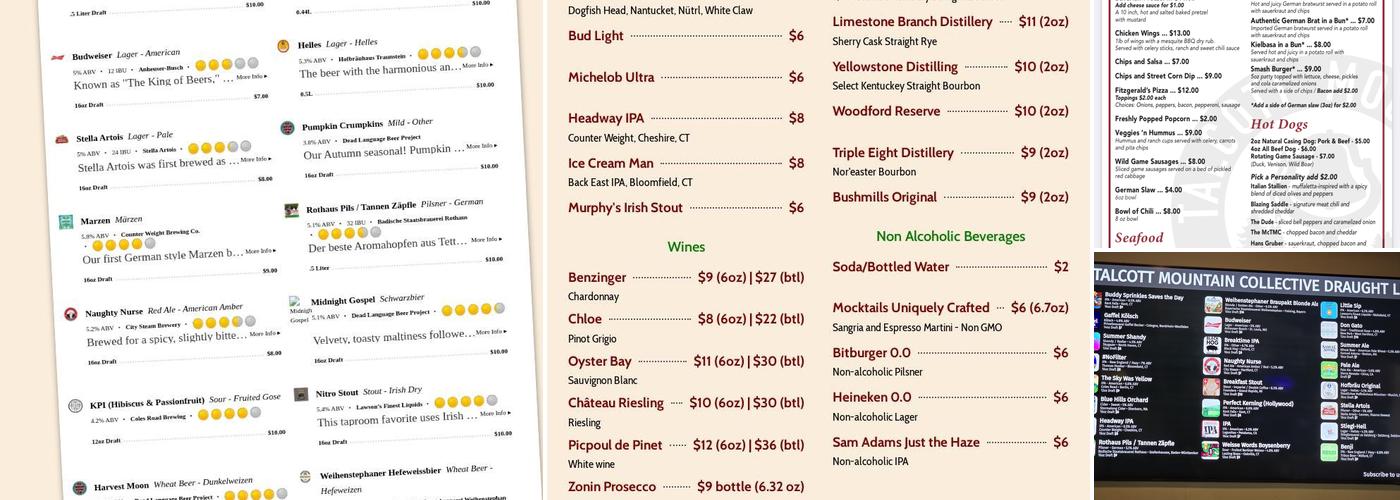 Talcott Mountain Collective Menu