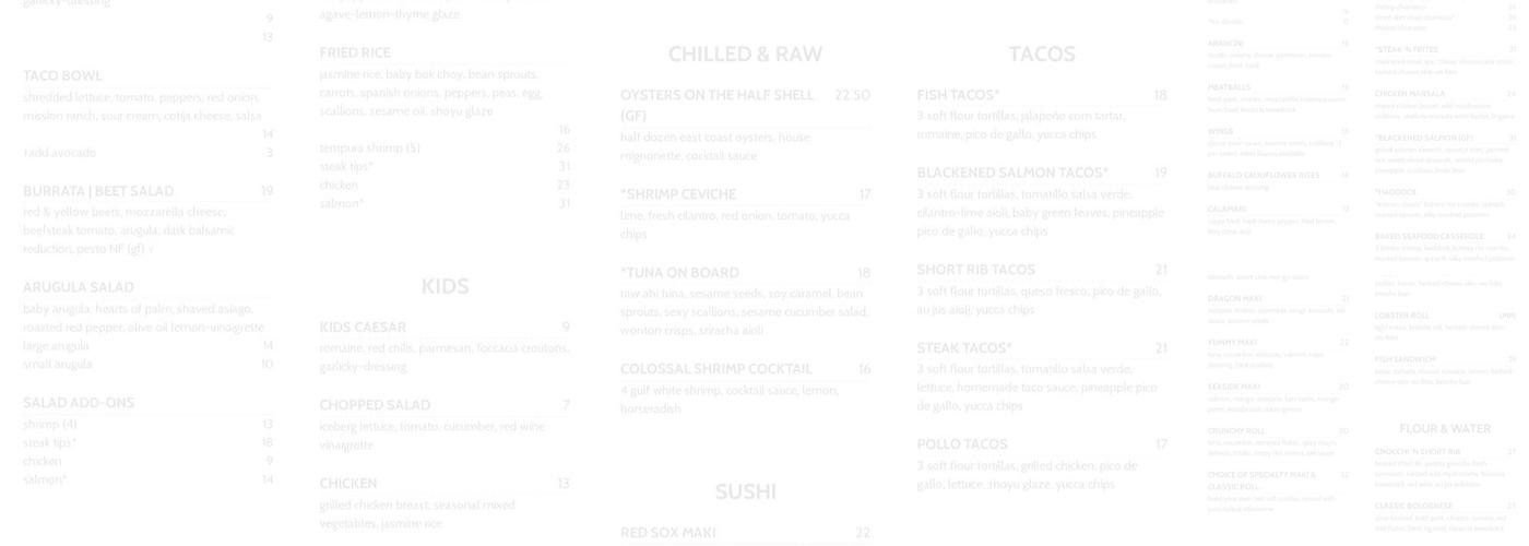 Mission Beach House Bar & Grill - Revere Menu