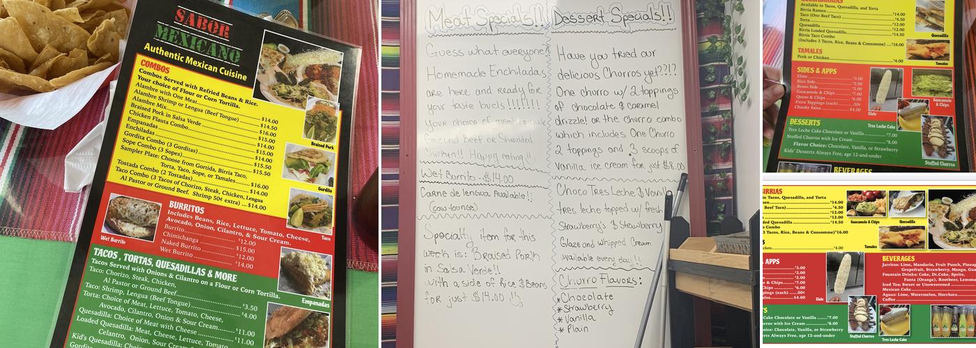 Sabor Mexicano Menu