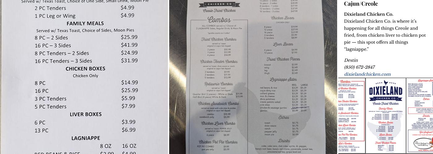 Dixieland Chicken Co. Menu