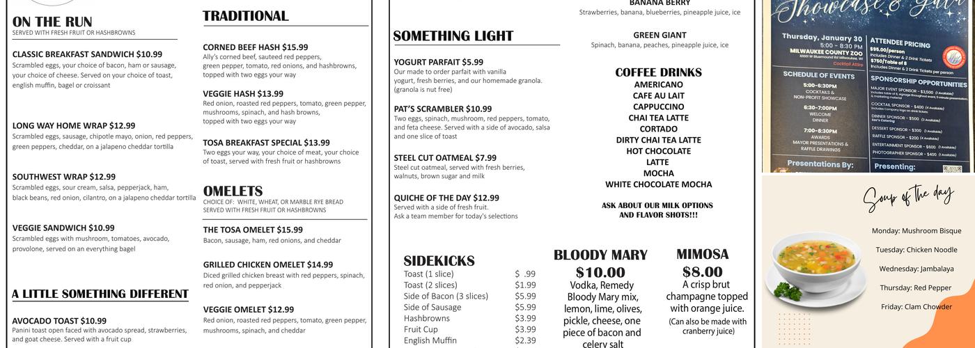 Ally's Powerhouse Cafe Menu