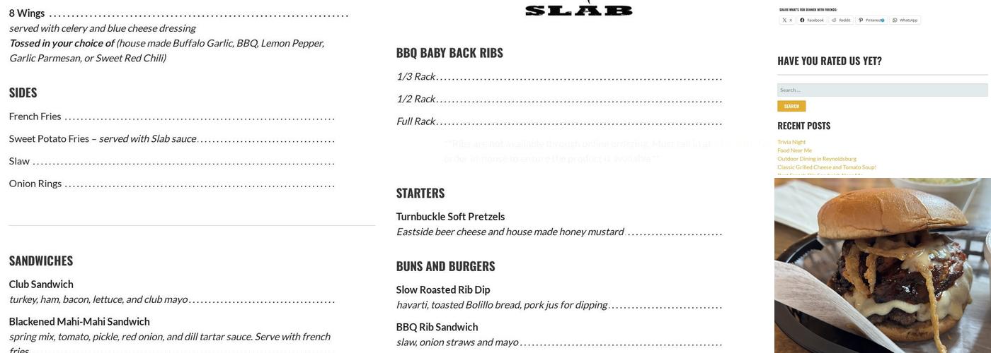 Slab Kitchen Menu