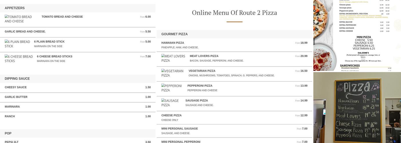Route 2 pizza Menu