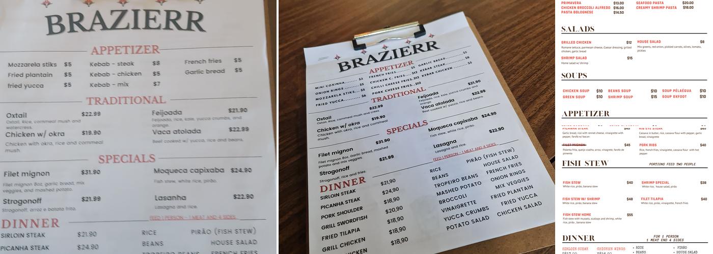 Brazierr restaurant Menu