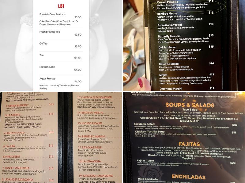 Casa Monarca Mexican Restaurant & Tequila Bar Menu