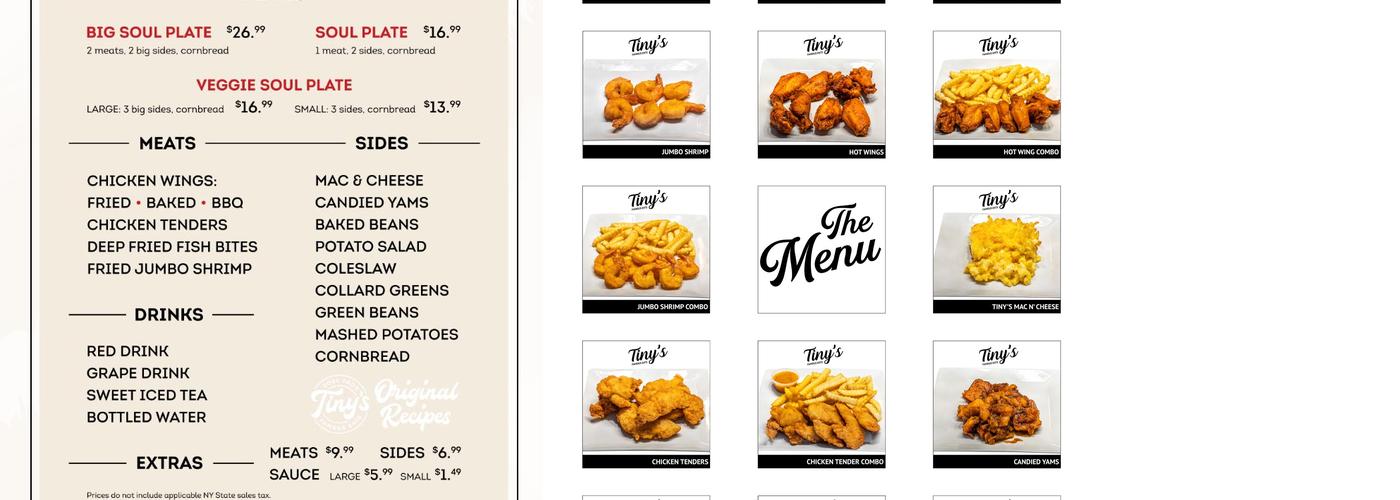 Tiny's Famous Eats Menu