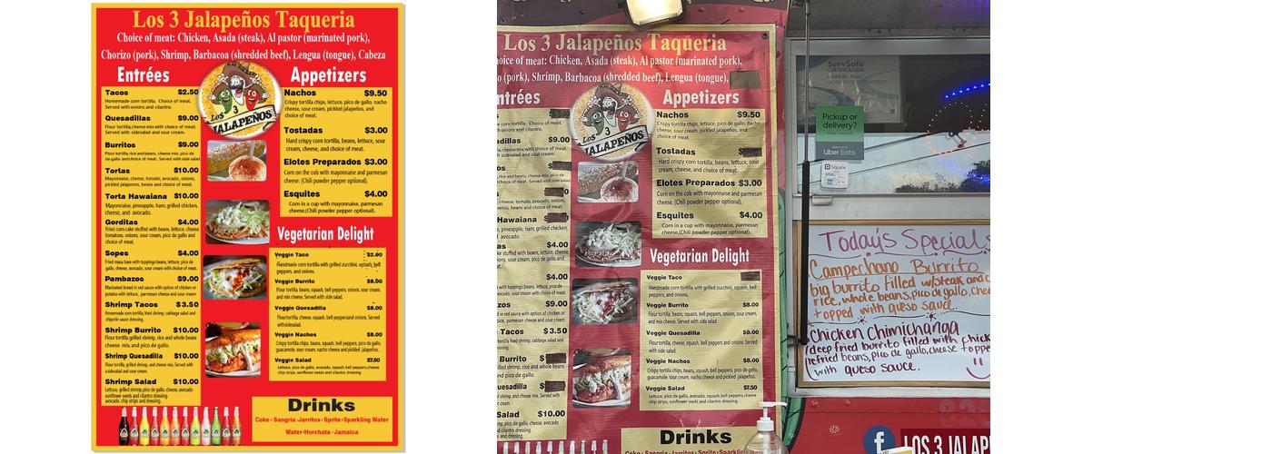 Los 3 Jalapenos Taqueria LLC Menu