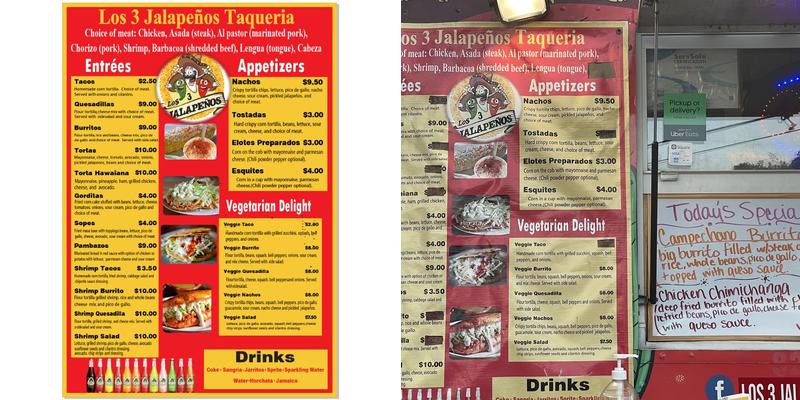 Los 3 Jalapenos Taqueria LLC Menu