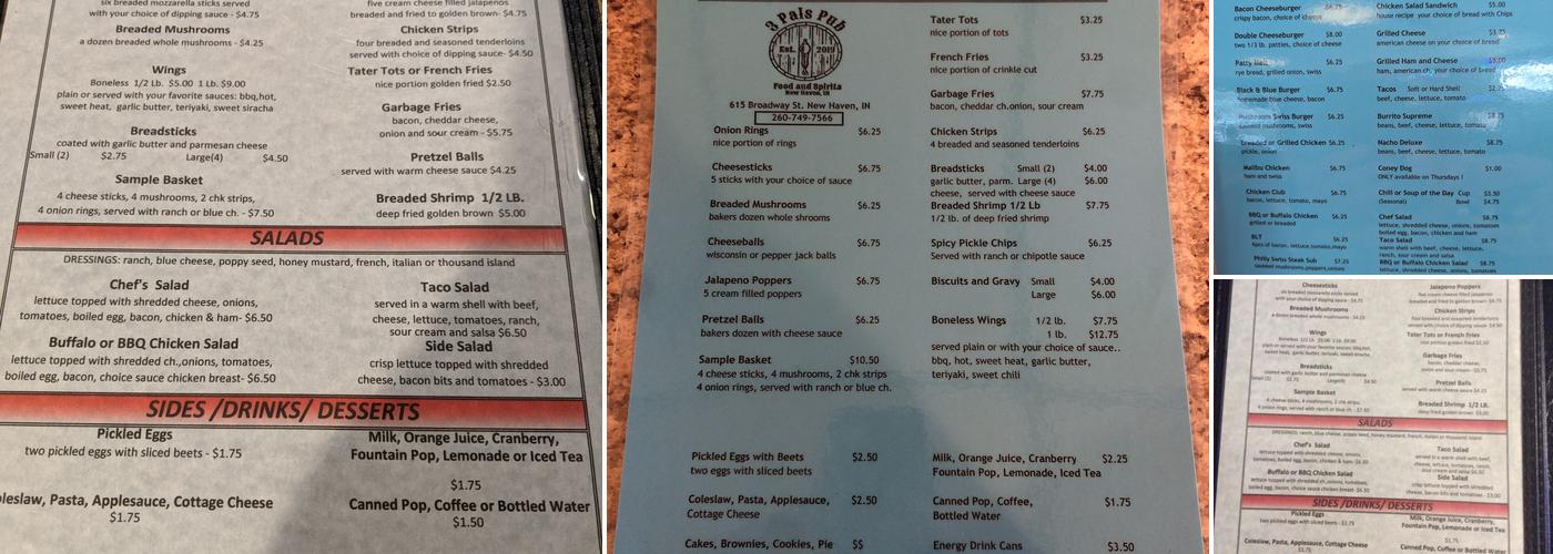 3 Pals Pub Menu