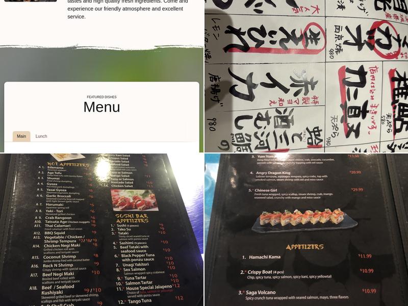 Saga Hibachi Steak, Seafood and Sushi Bar Menu