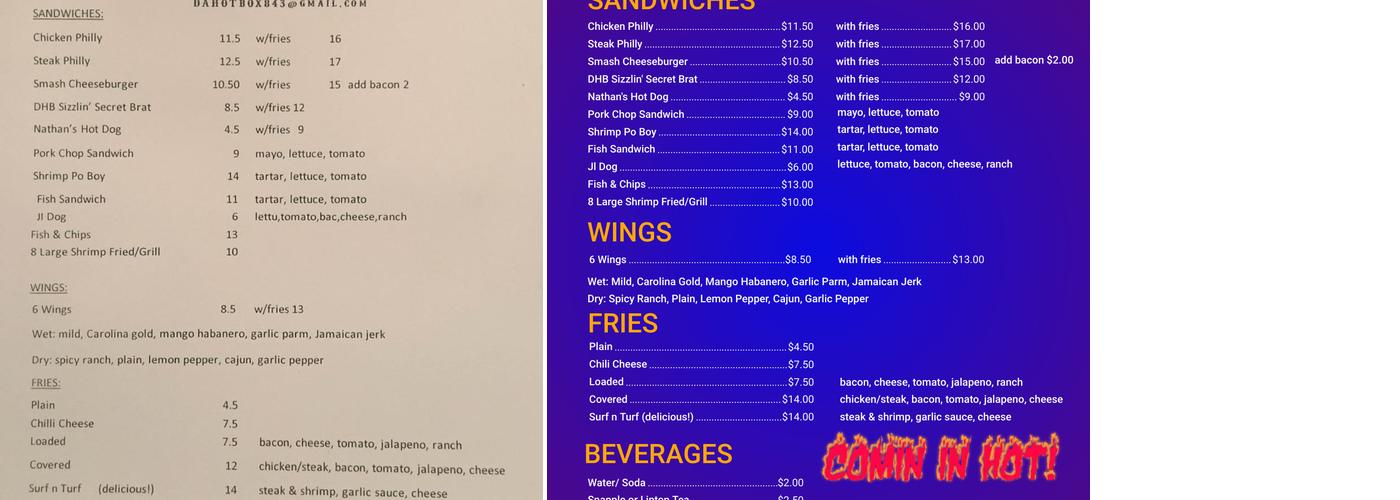 Da HotBox Burgers & Brats LLC Menu