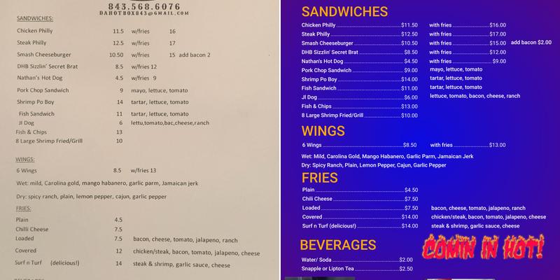 Da HotBox Burgers & Brats LLC Menu
