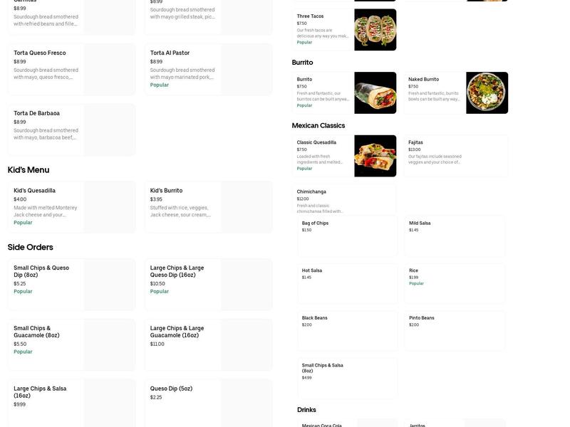 Cantina Express Mexican Restaurant Menu