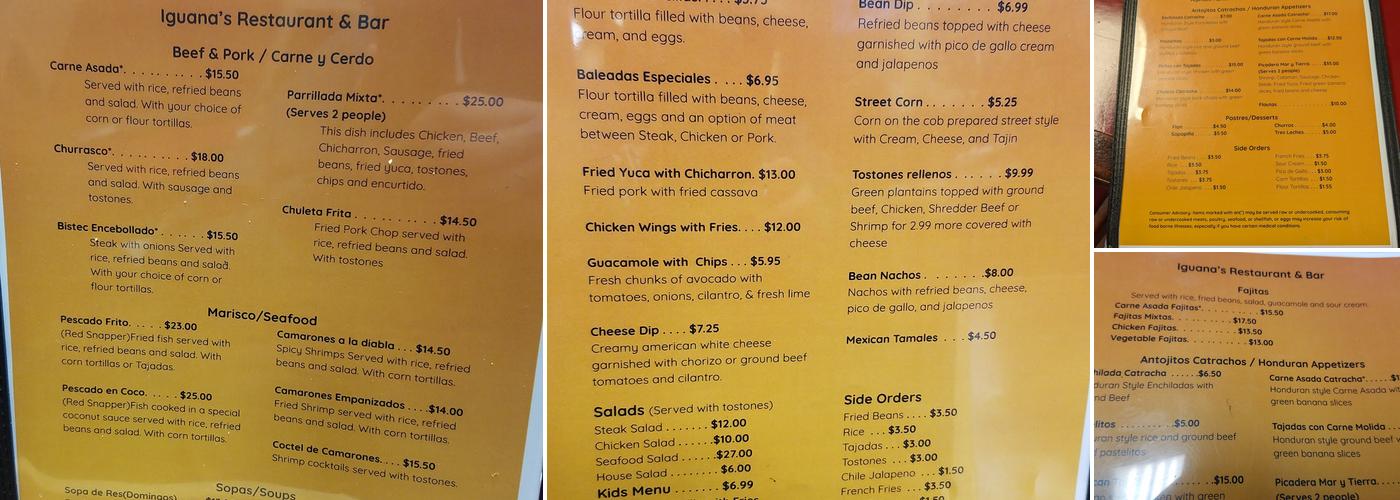 Iguana's Restaurant and Bar Menu