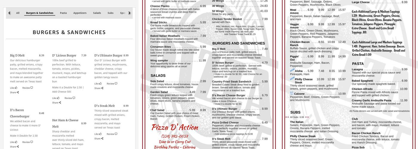 Pizza D Menu