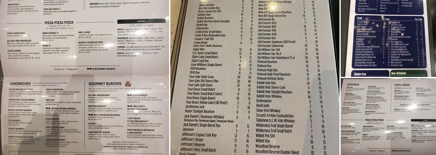 Blind Squirrel - Florence Menu