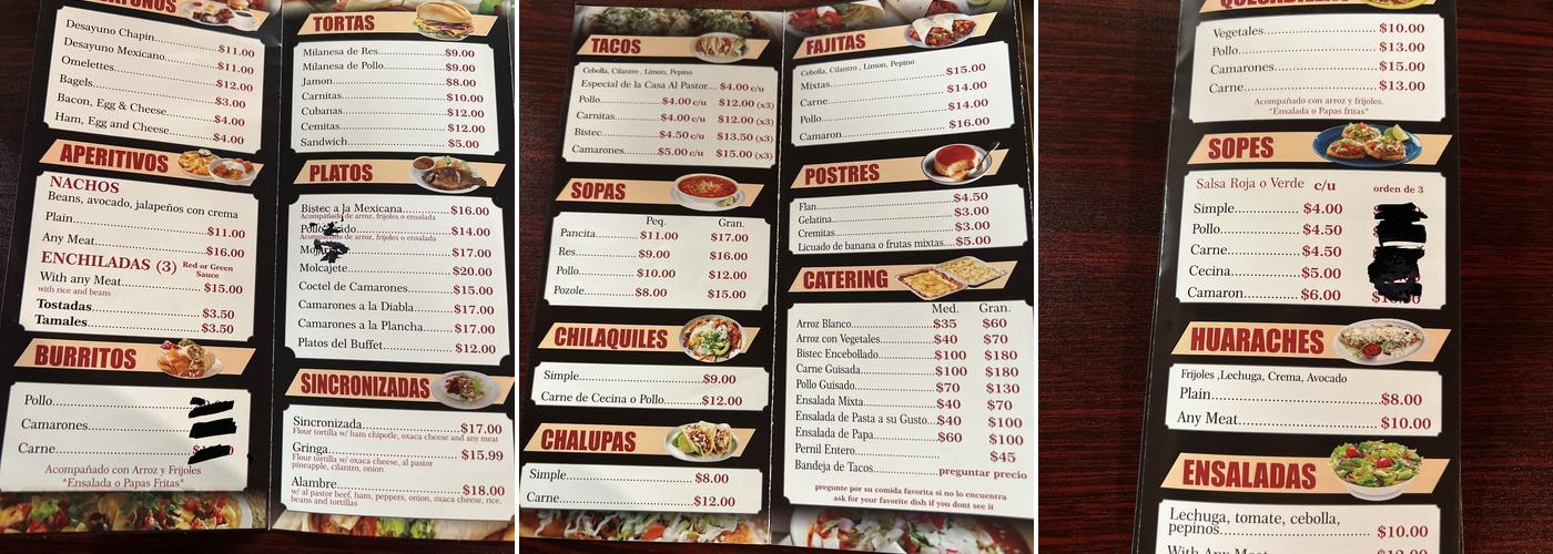Villa Cafe Menu