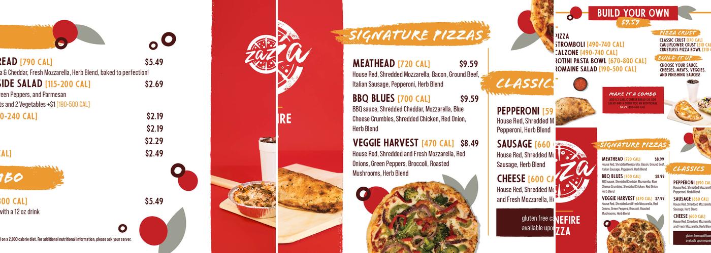 Zaza Stonefire Pizza Menu