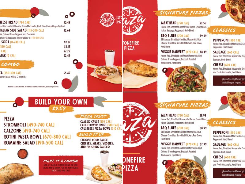 Zaza Stonefire Pizza Menu