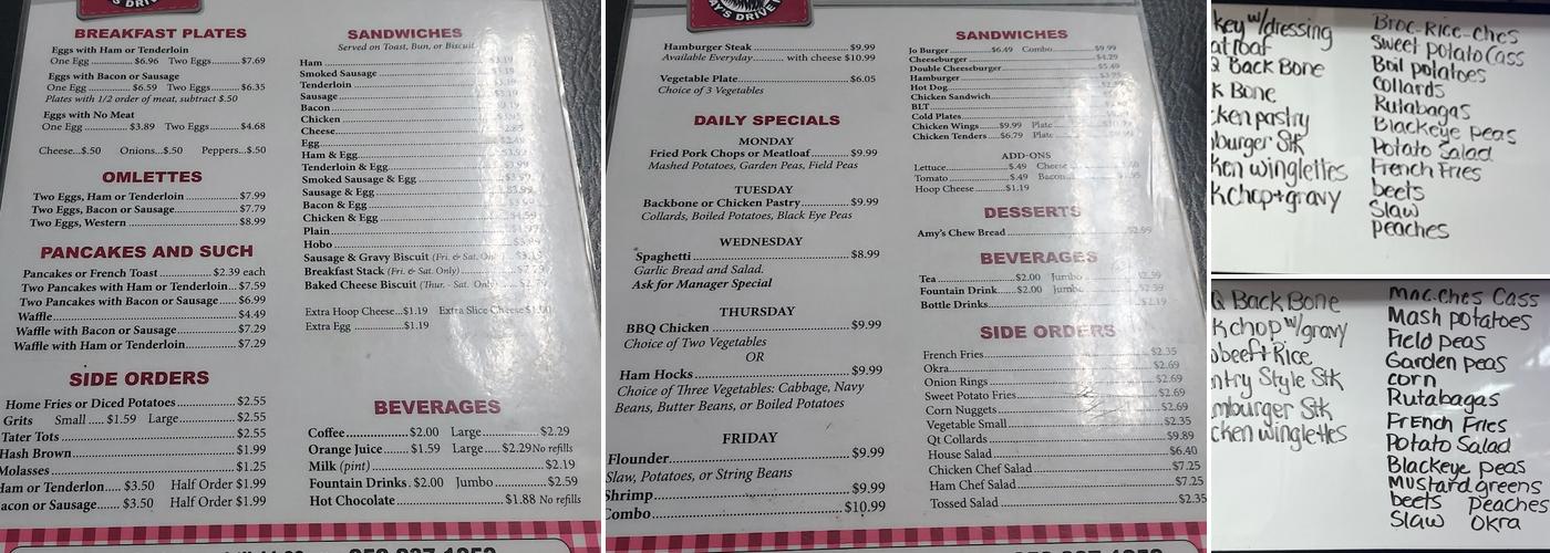 Ray's Drive In Menu