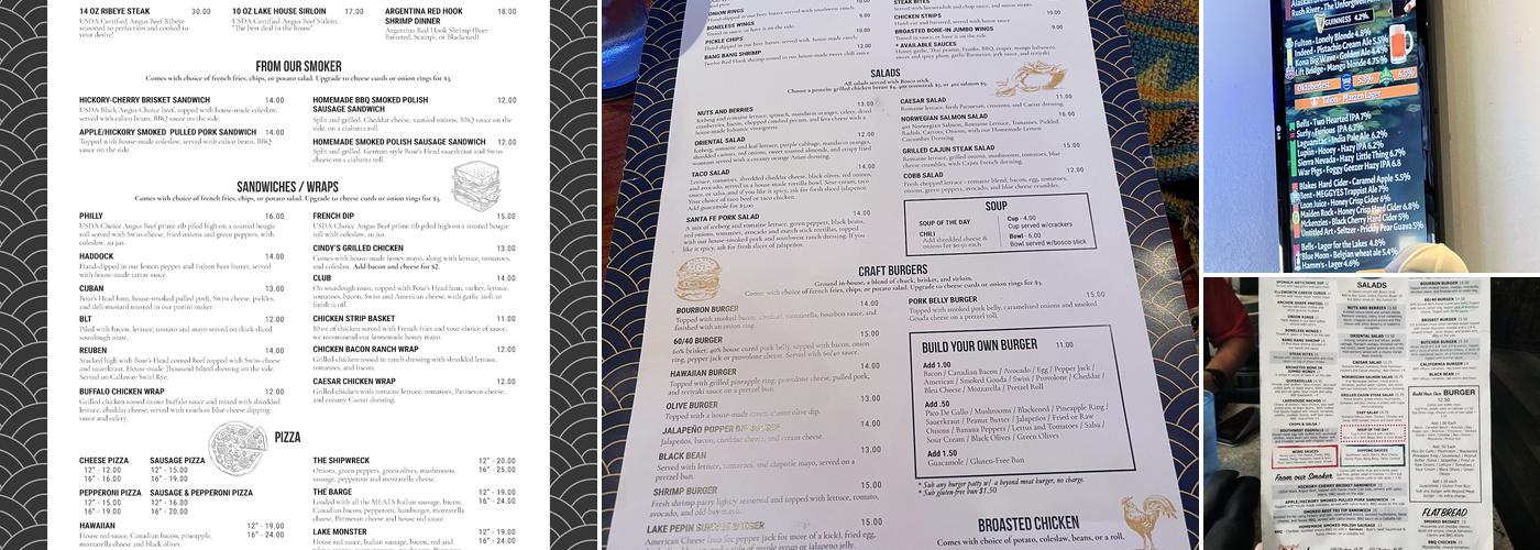 Kelly’s Lake House Bar & Grill Menu