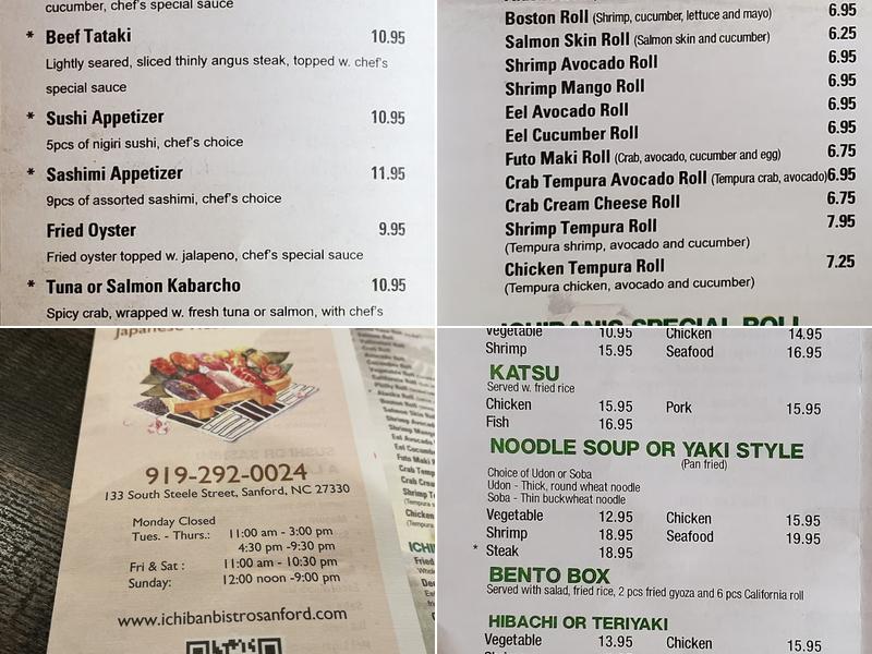 Ichiban Bistro Menu