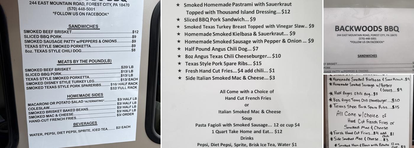 Backwoods BBQ Menu