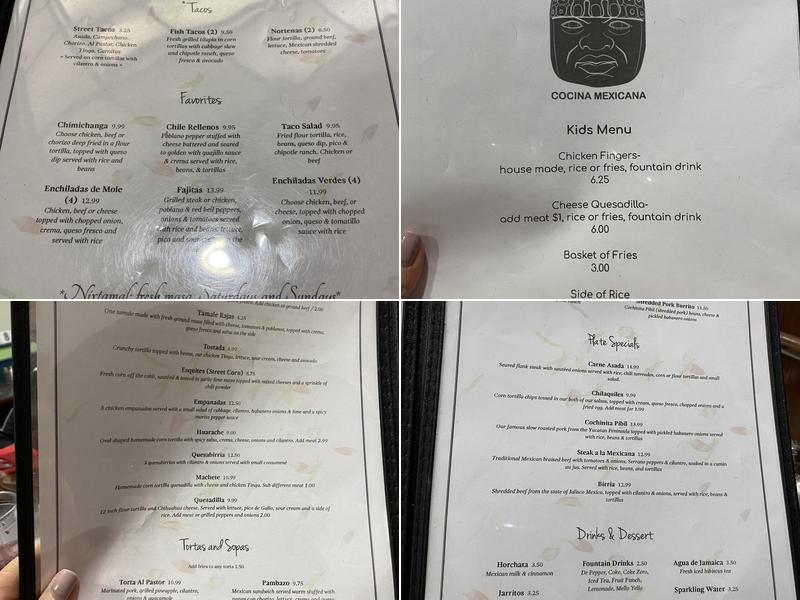 Sabroso Cocina Mexicana Menu