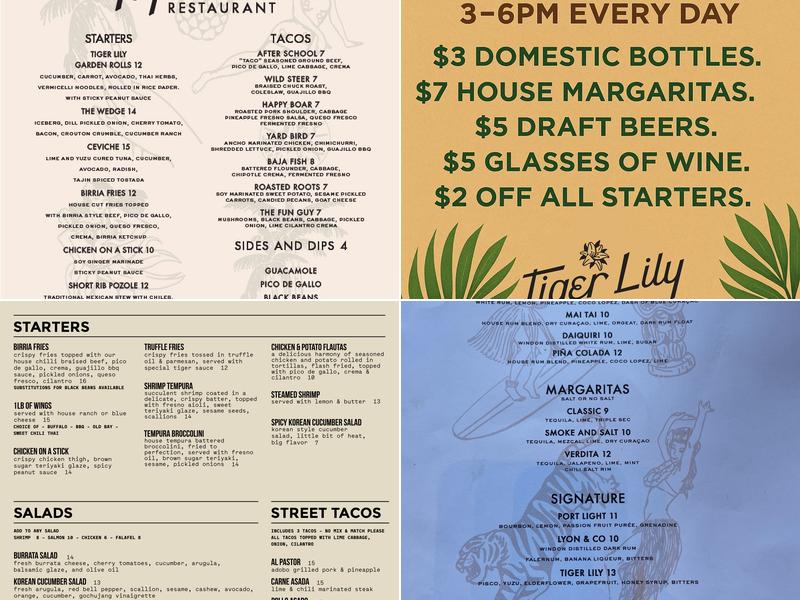 Tiger Lily Menu