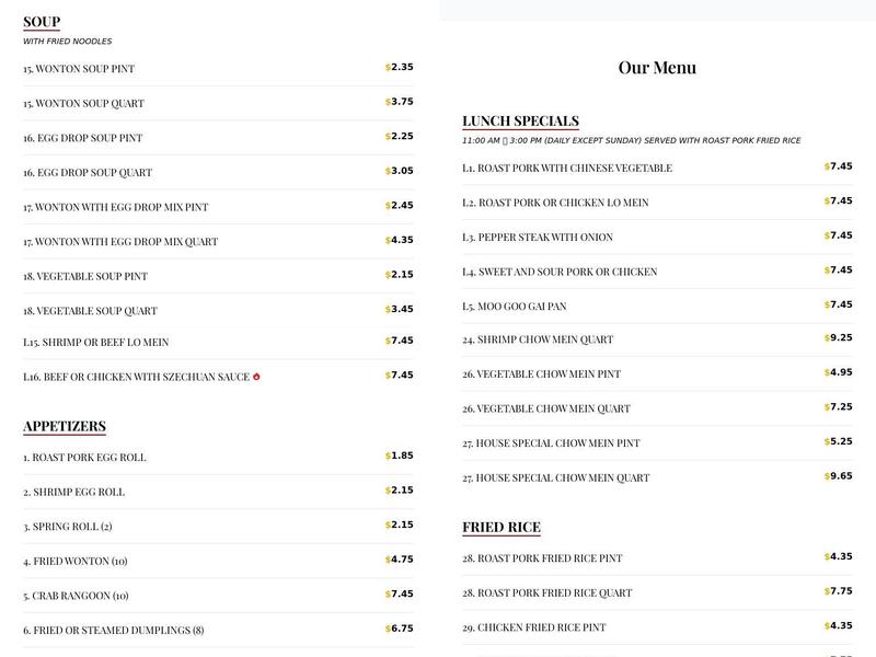 Taste of Asia Buffet Menu