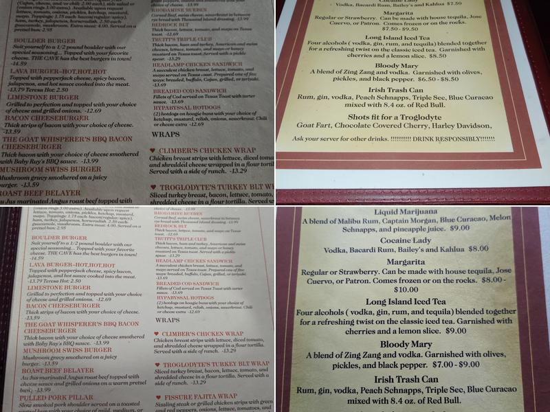The Cave, Bar, and Grill Menu