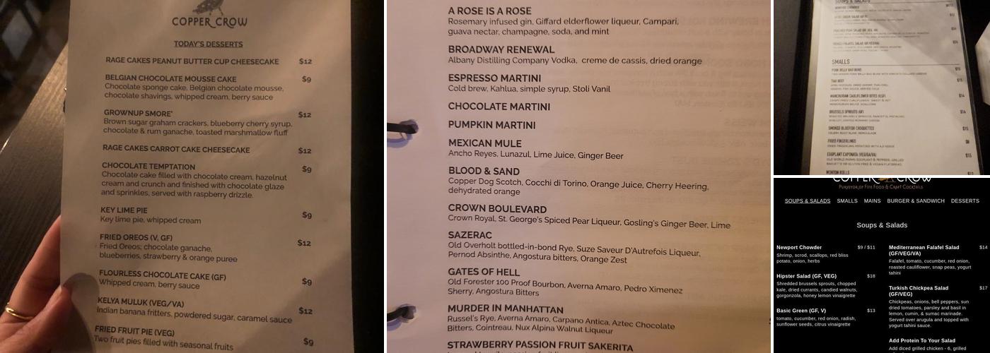 The Copper Crow Menu