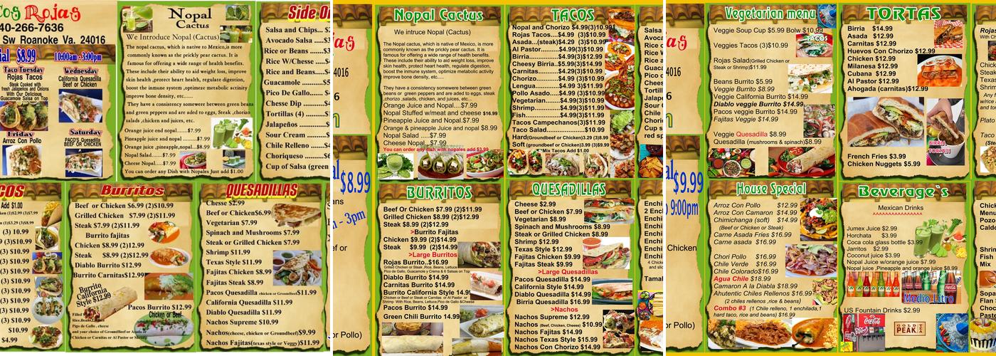 Tacos Rojas Menu