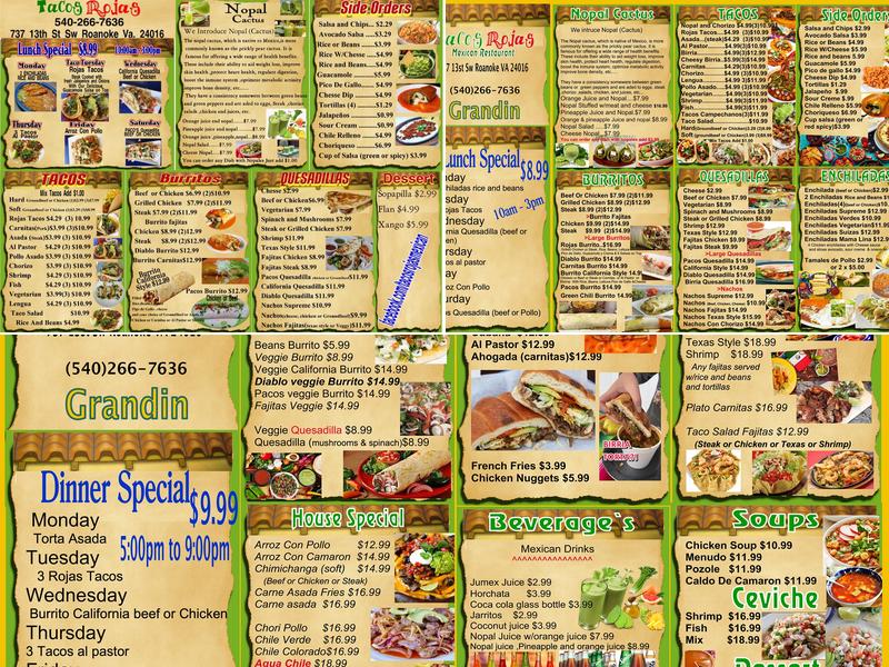 Tacos Rojas Menu