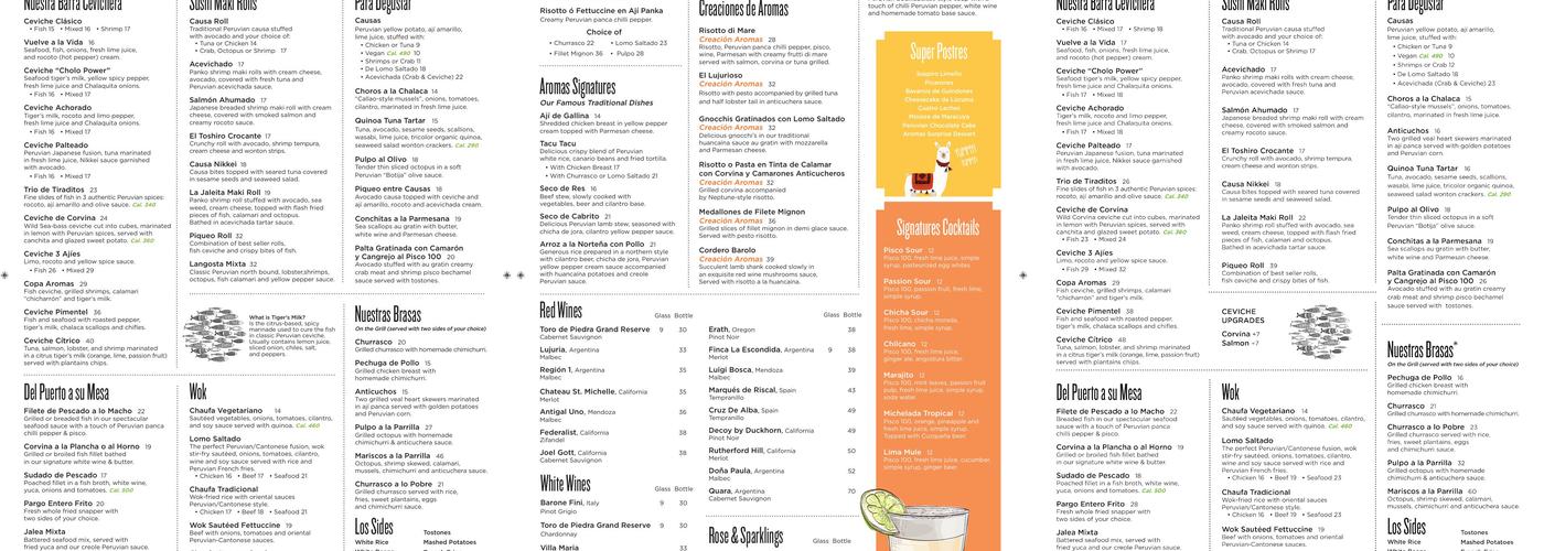 Aromas del Peru Menu