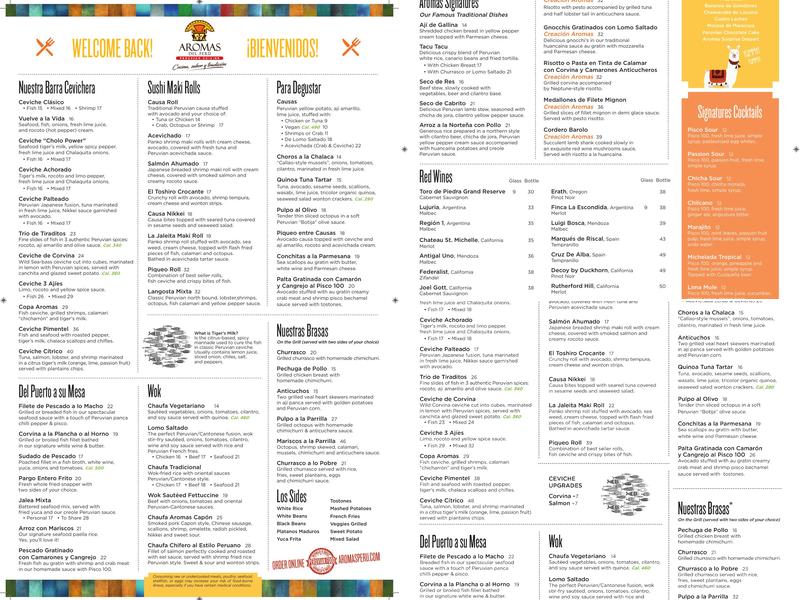 Aromas del Peru Menu