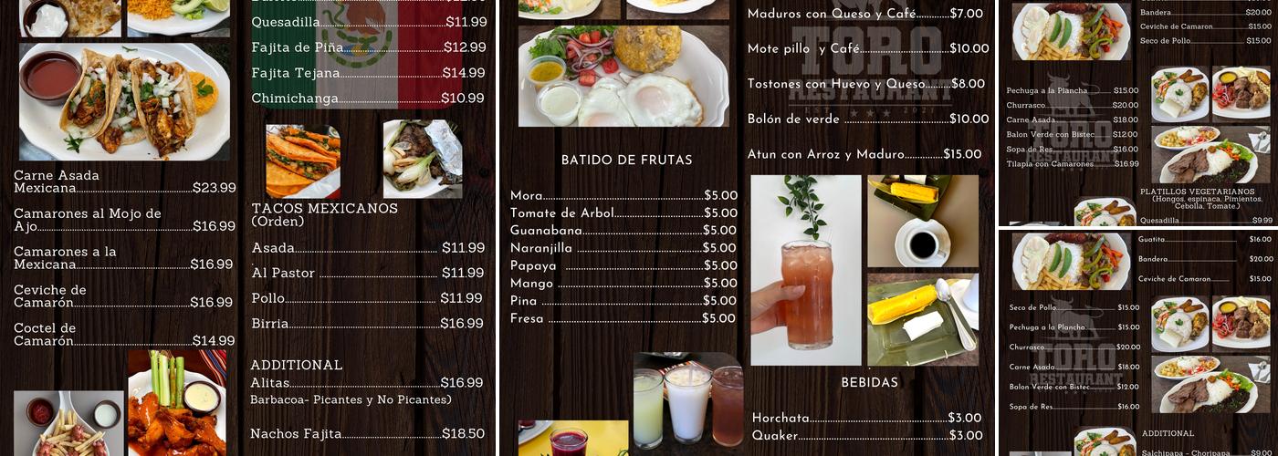 Toro Restaurant Menu