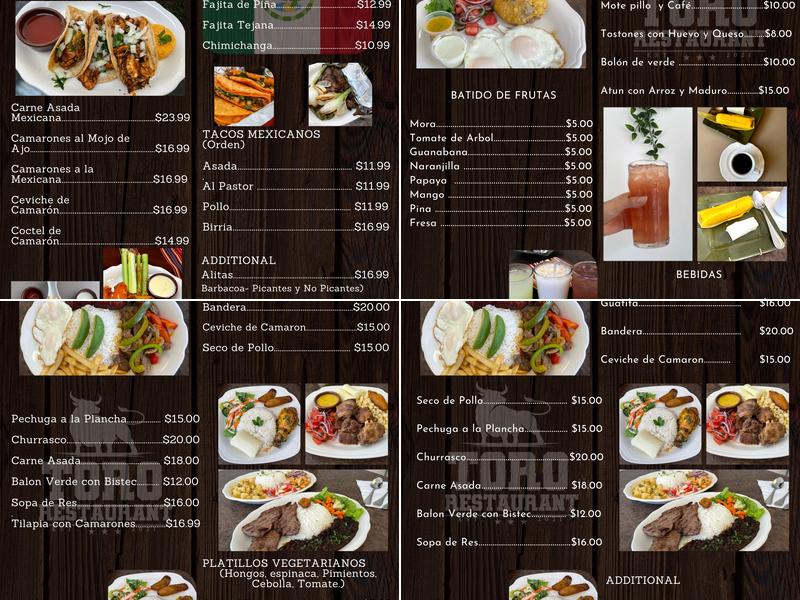 Toro Restaurant Menu