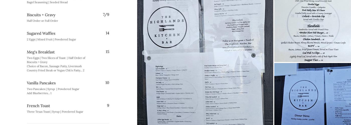 The Highlands Kitchen & Bar Menu