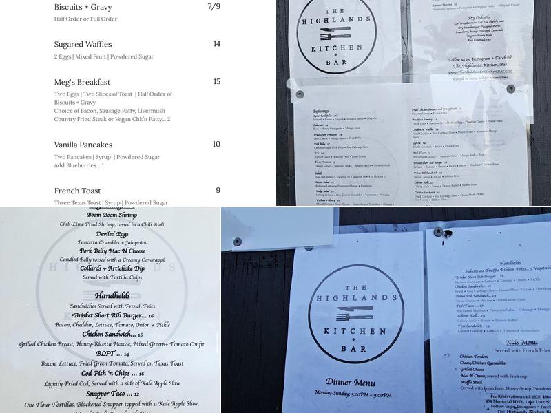 The Highlands Kitchen & Bar Menu