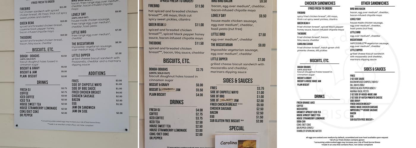 Bird Bird Biscuit Menu