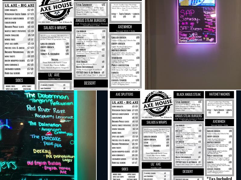 Algona Axe House Menu