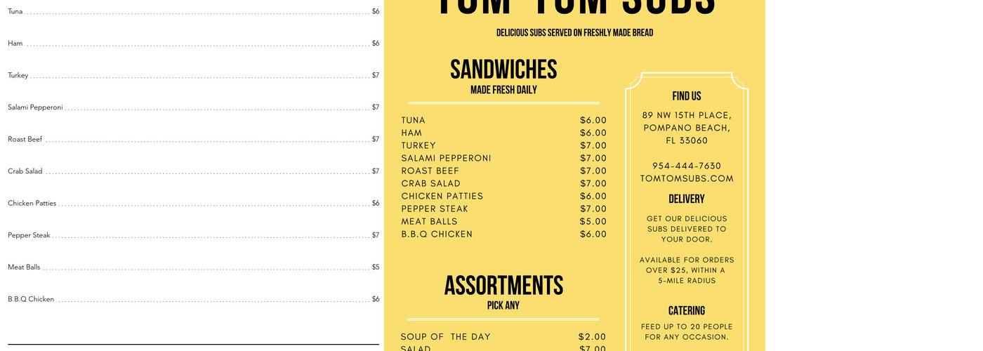 Tom-Tom Subs Menu