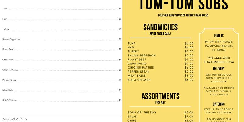 Tom-Tom Subs Menu