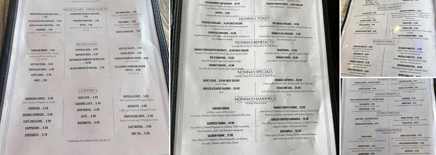 Nonna's Bistro & Cafe Menu